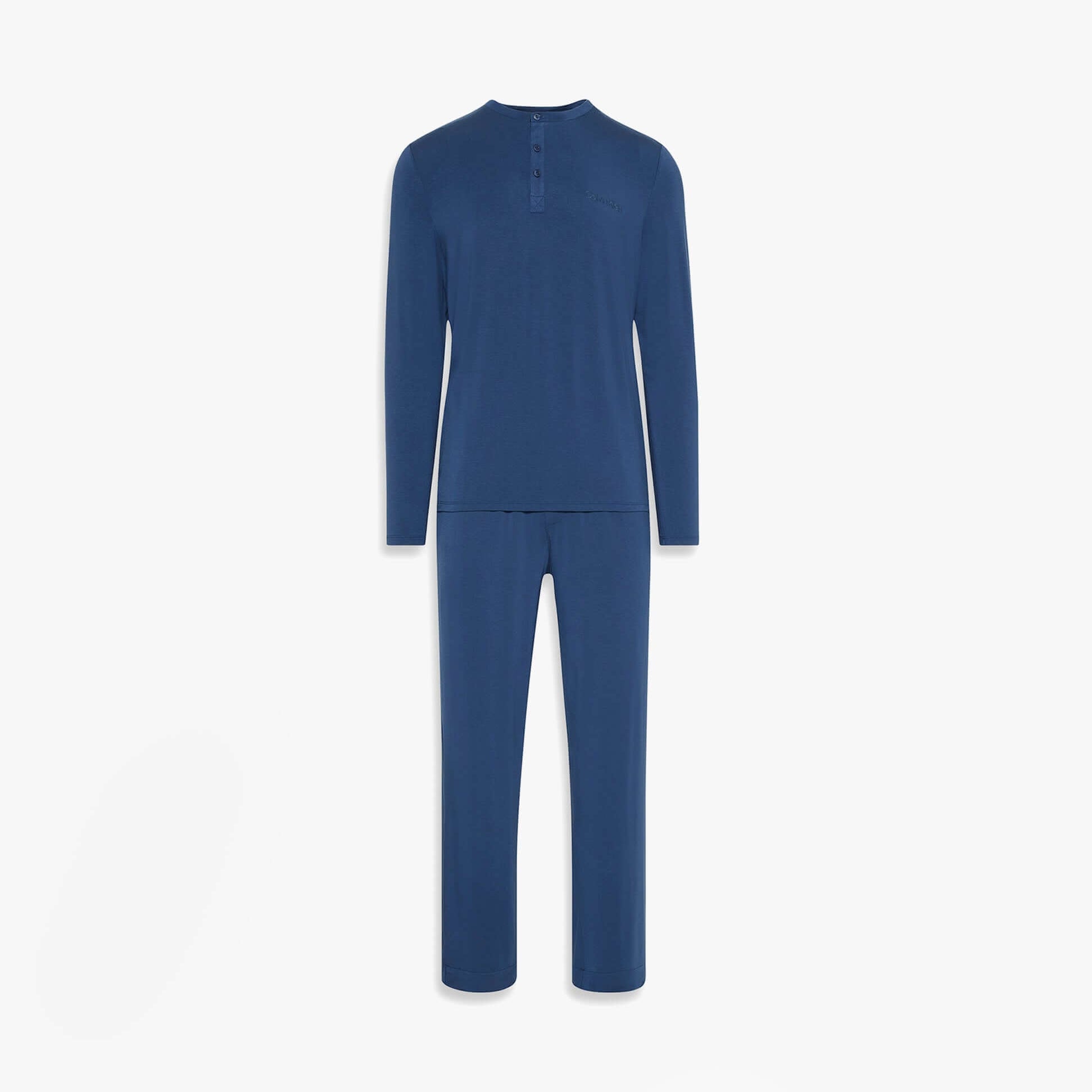 Calvin Klein LS PANT SET Mens Dark Denim front view showing long-sleeve top and pants in dark denim color.