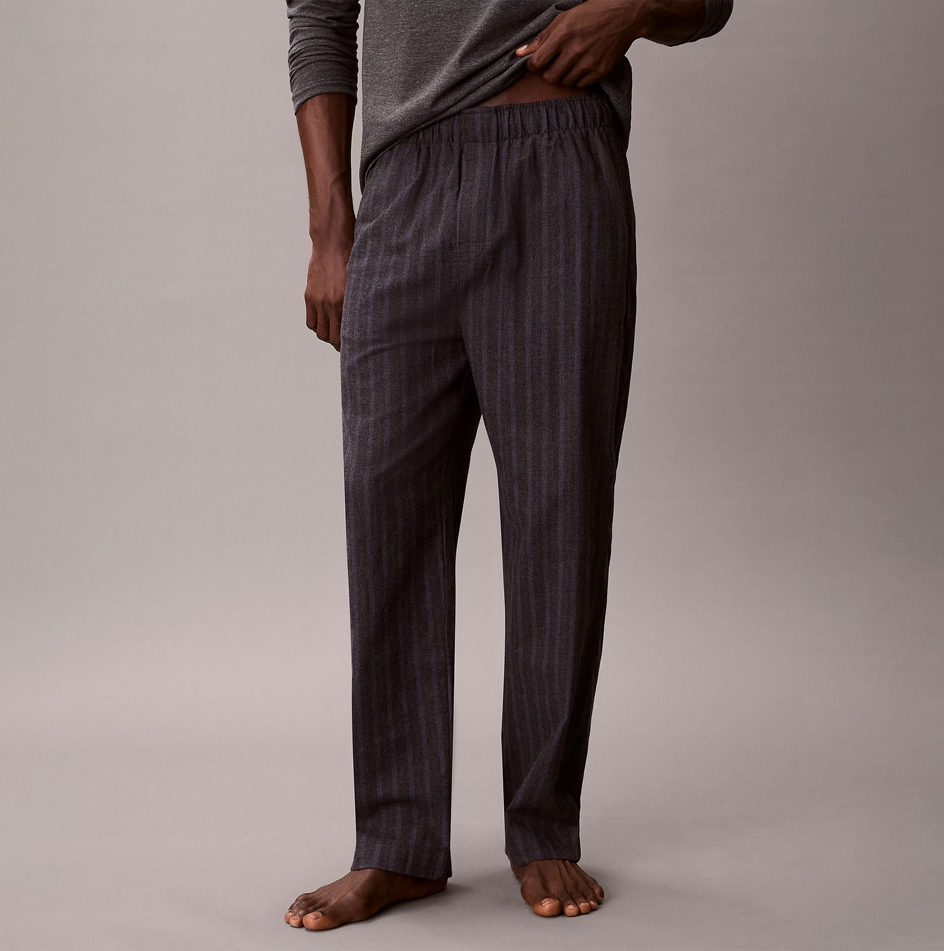 Calvin Klein LS TEE PANT SET Mens Multicoloured front view of striped pants, demonstrating relaxed fit and comfortable fabric.