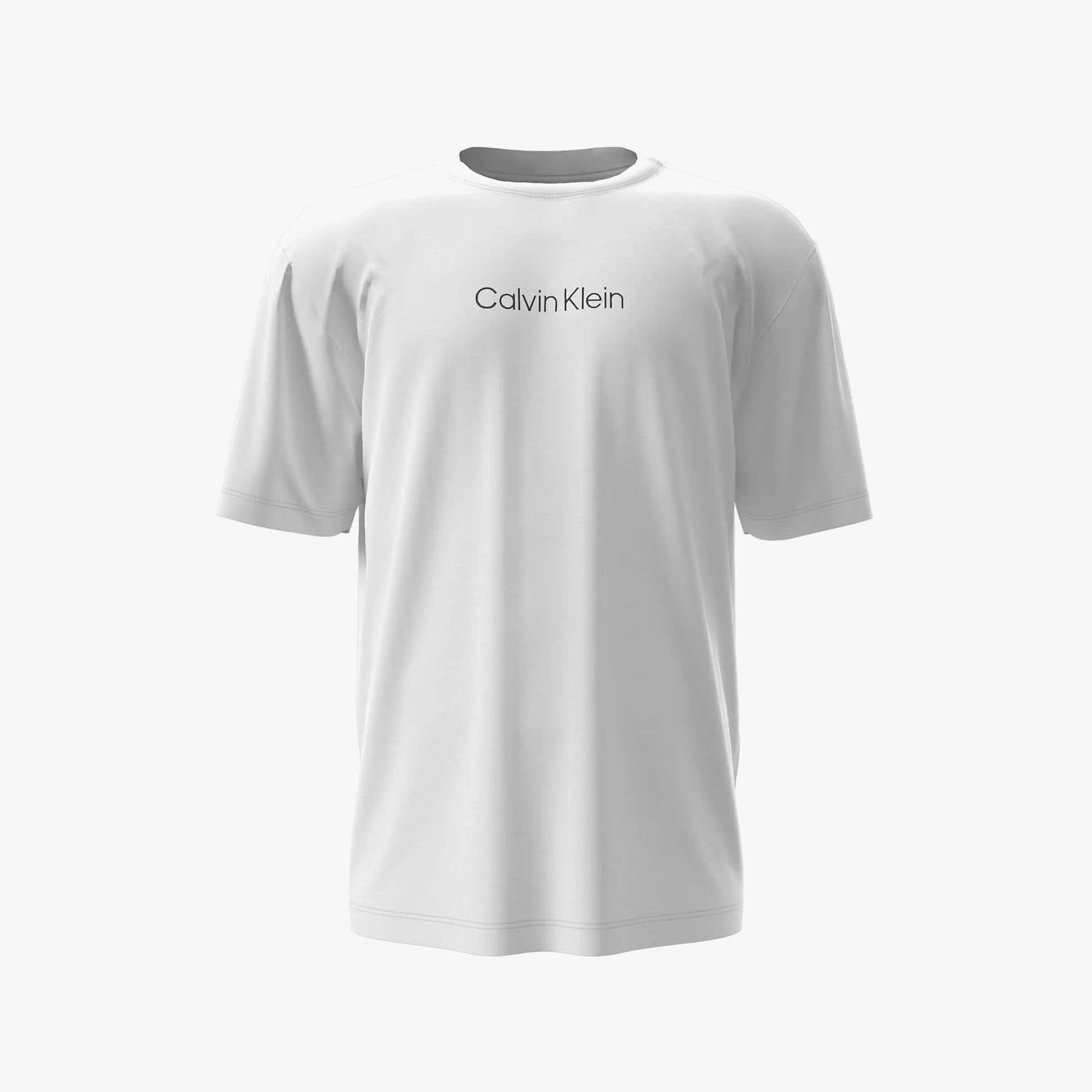 Calvin Klein SS TEE AND SHORT SET Mens Multicoloured front view, short sleeve white t-shirt with logo.