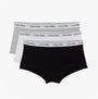 Calvin Klein ICON LOGO 3 Pack Womens Hipster Panties Black/White/Grey Heather, front view showcasing three styles.