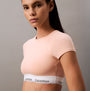 Calvin Klein ICON COTTON Womens T-Shirt Bralette Melon Frenzy front view featuring slim fit and crew neckline.