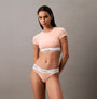 Calvin Klein ICON COTTON Womens T-Shirt Bralette Melon Frenzy front view showcasing slim fit and crew neckline.