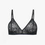 Calvin Klein UNLINED TRIANGLE Womens Lace Bra Black front view with delicate lace detailing and adjustable straps.