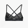 Calvin Klein UNLINED TRIANGLE Womens Lace Bra Black back view with floral lace design and crisscross straps