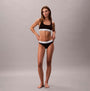 Calvin Klein Icon Cotton Modal Womens Unlined Bralette Black front view, showing model wearing matching black bralette and underwear.