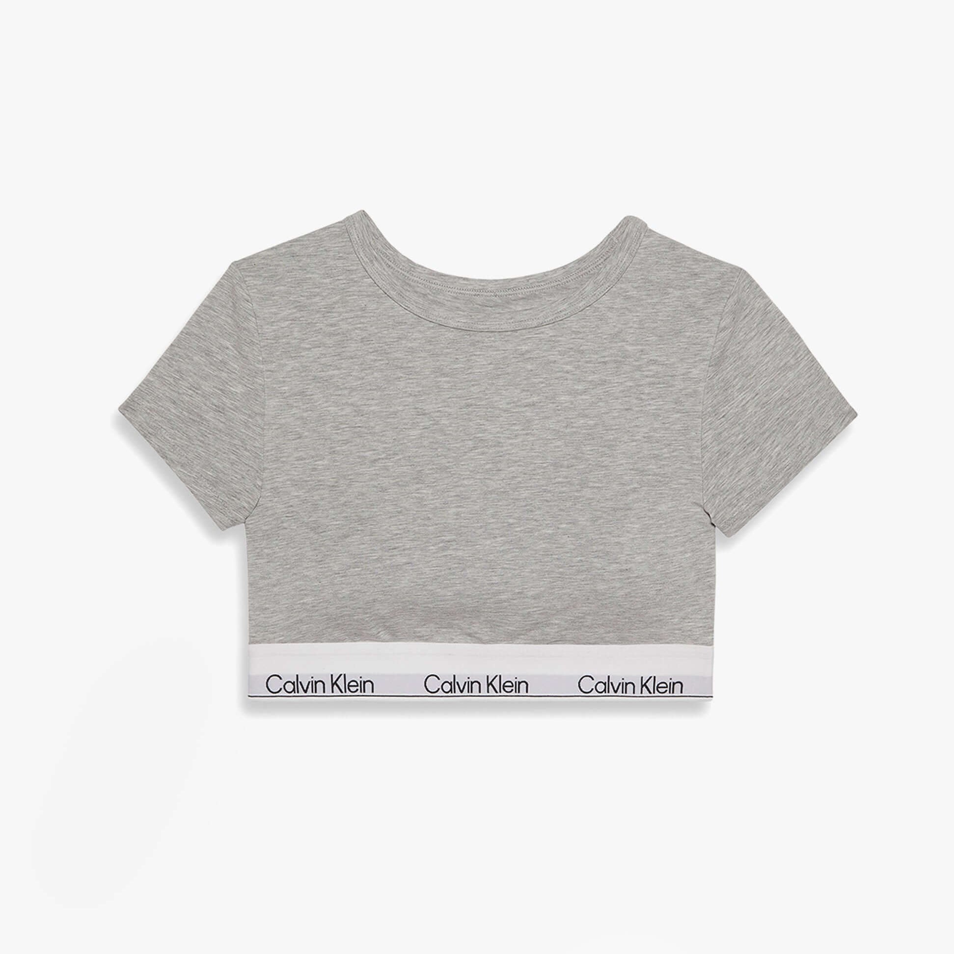 Calvin Klein Womens T-Shirt Bralette Icon Cotton Modal Grey front view showcasing the logo and fabric texture.
