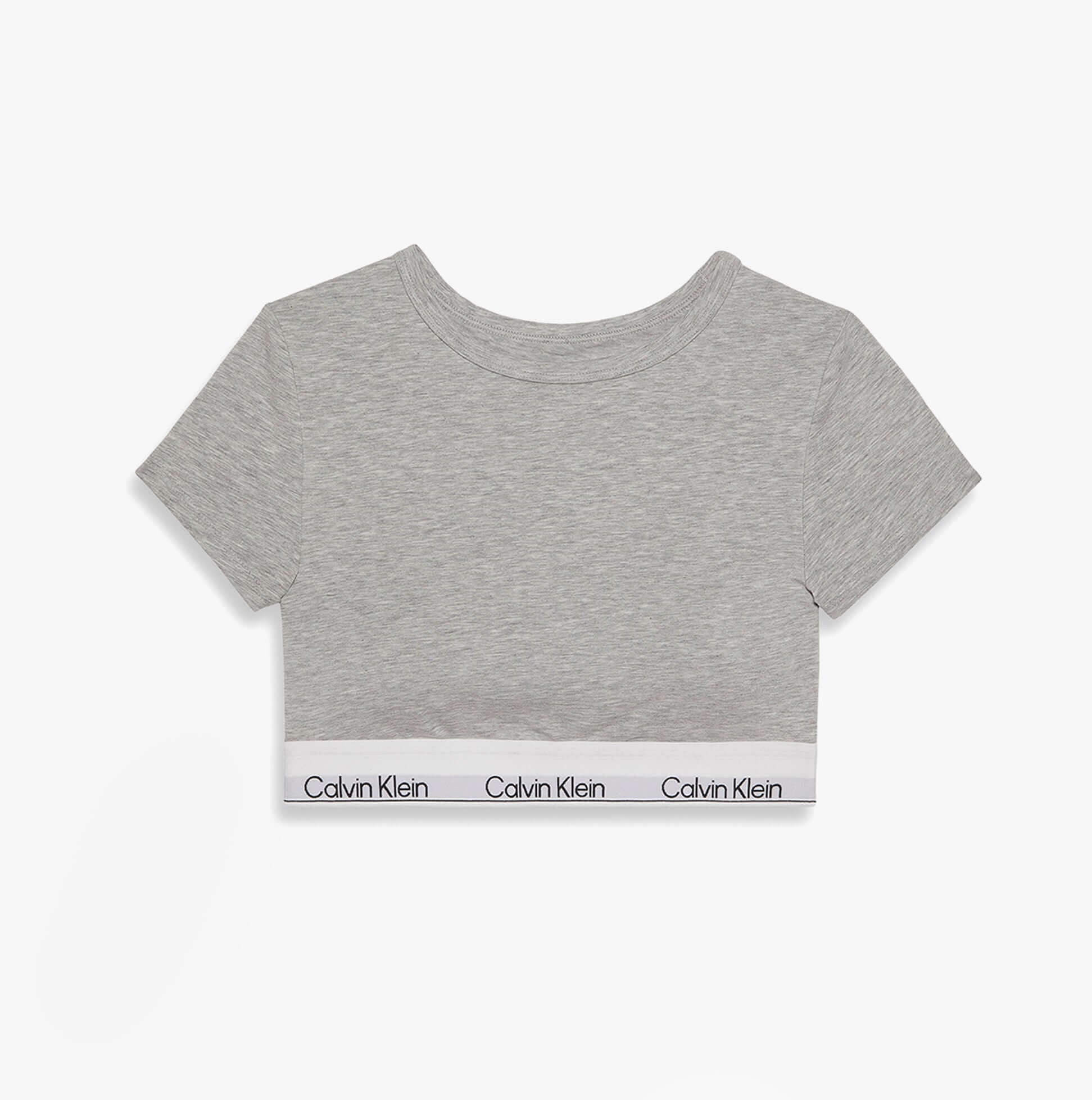 Calvin Klein Womens T-Shirt Bralette Icon Cotton Modal Grey front view showcasing the logo and fabric texture.