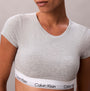 Calvin Klein Womens T-Shirt Bralette Icon Cotton Modal Grey close-up view showing the fabric texture and logo band.