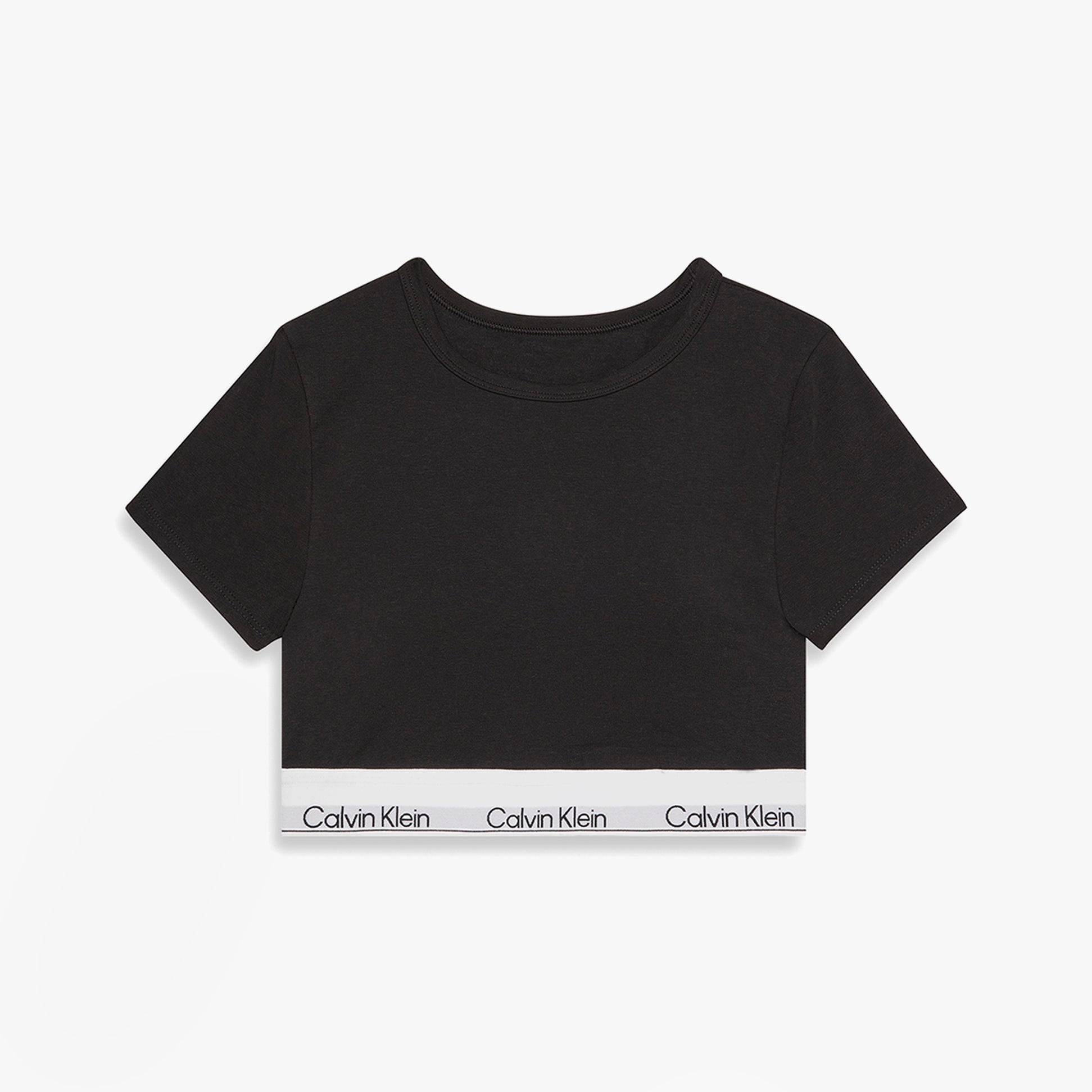 Calvin Klein T-SHIRT BRALETTE Womens Black back view showing cropped design and logo waistband.