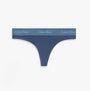 Calvin Klein Icon Cotton Modal Womens Thong Denim front view, navy blue with logo waistband.