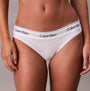 Calvin Klein Icon Cotton Modal Womens Bikini Brief White front view showcasing the cotton modal fabric and signature waistband.