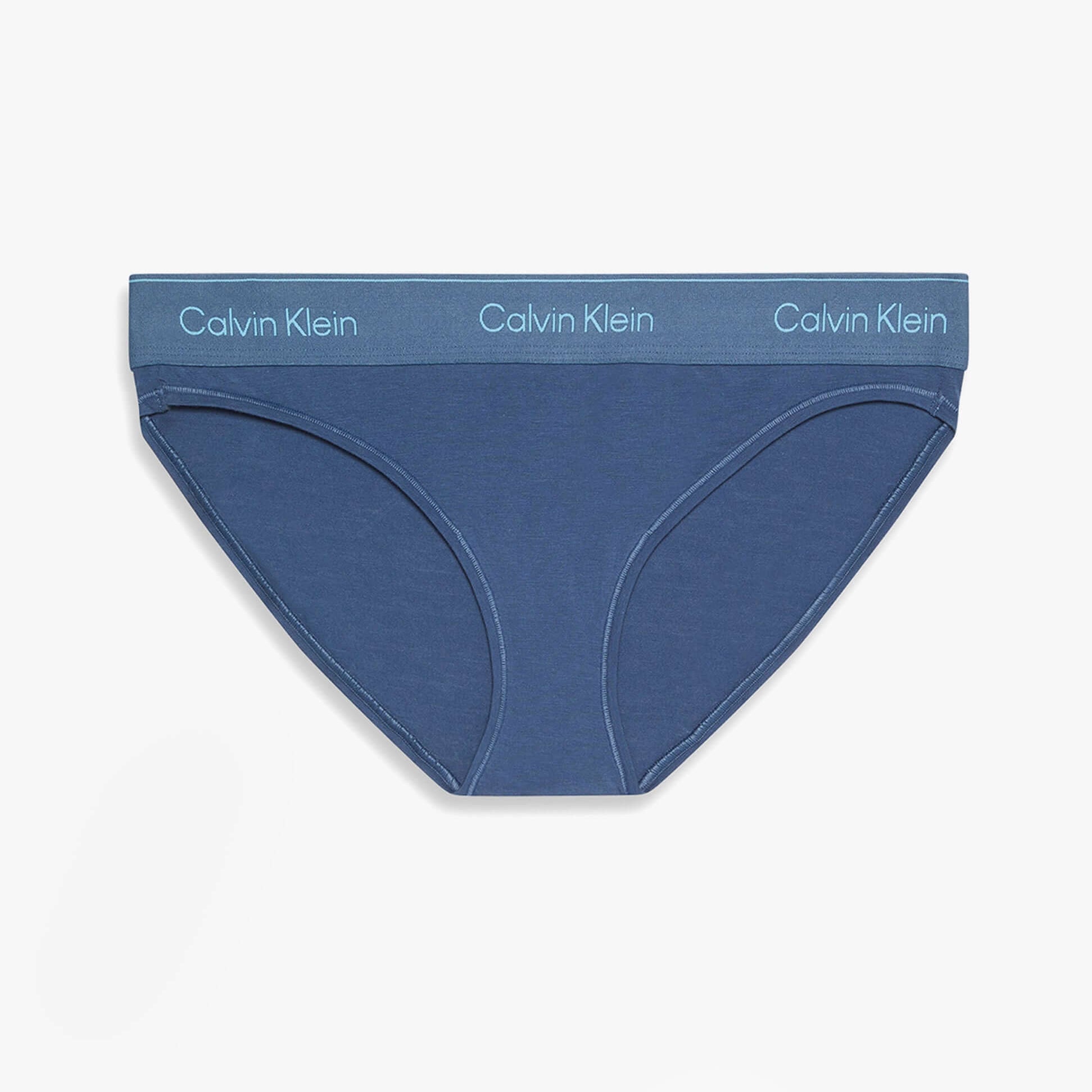 Calvin Klein Icon Cotton Modal Womens Bikini Brief Denim front view showing the soft fabric and logo waistband.