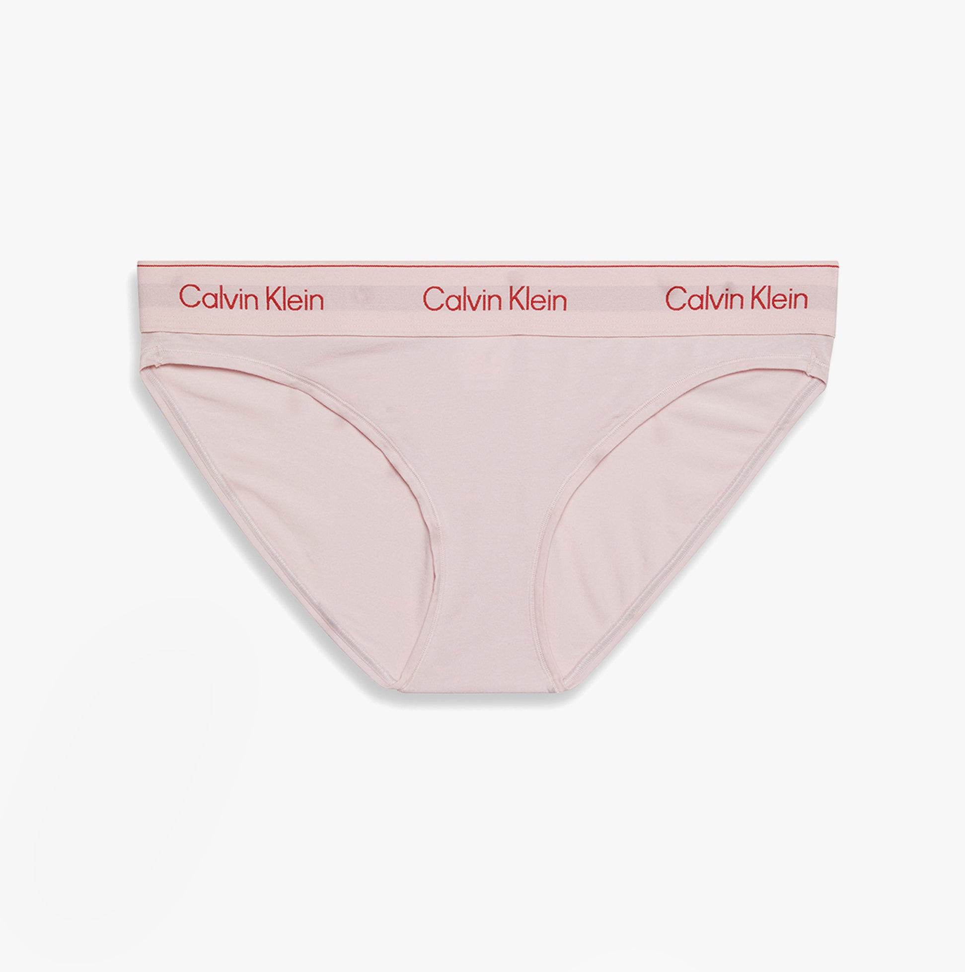 Calvin Klein Icon Cotton Modal Womens Bikini Brief Pink front view showcasing soft pink fabric and logo waistband.