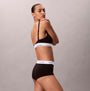 Calvin Klein Icon Cotton Modal Womens Boy Shorts Black side view worn with matching bra.