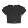 Calvin Klein COTTON STRETCH RIB Womens Crop Top Black front view showing short sleeves and ribbed texture.