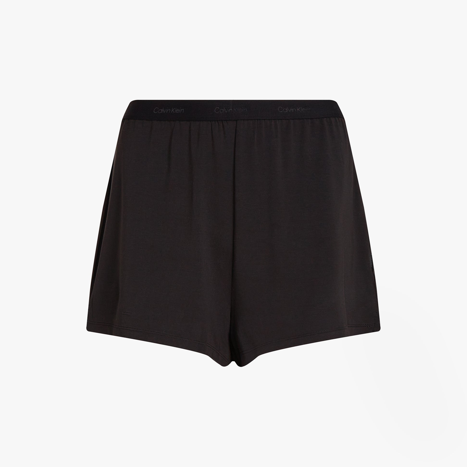 Calvin Klein ULTRA SOFT MODAL Womens Lounge Shorts Black front view showcasing relaxed fit and signature waistband.