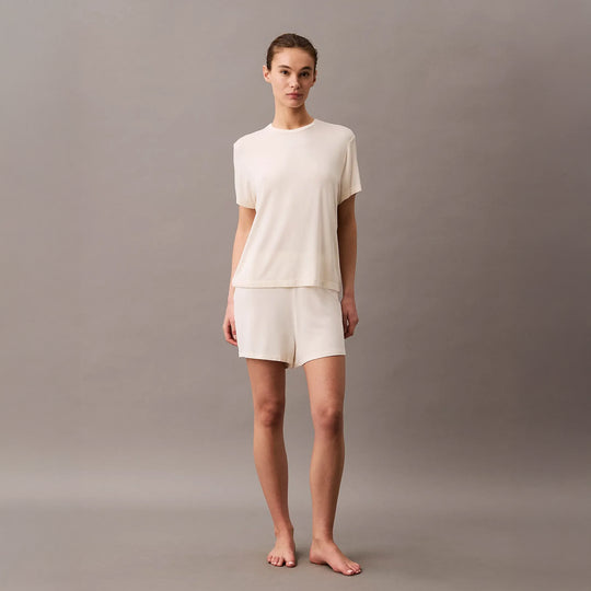 Calvin Klein ULTRA SOFT MODAL Womens Lounge T-Shirt Ivory front view, showcasing relaxed fit and short sleeves.