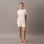 Calvin Klein ULTRA SOFT MODAL Womens Lounge T-Shirt Ivory front view, showcasing relaxed fit and short sleeves.