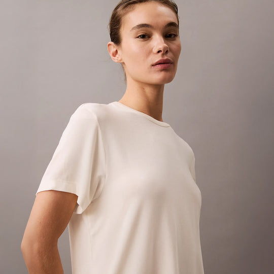 Calvin Klein ULTRA SOFT MODAL Womens Lounge T-Shirt Ivory, front view, showcasing relaxed fit and soft modal fabric.