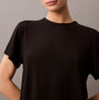 Calvin Klein ULTRA SOFT MODAL Womens Lounge T-Shirt Black detail view featuring crew neckline and relaxed fit.
