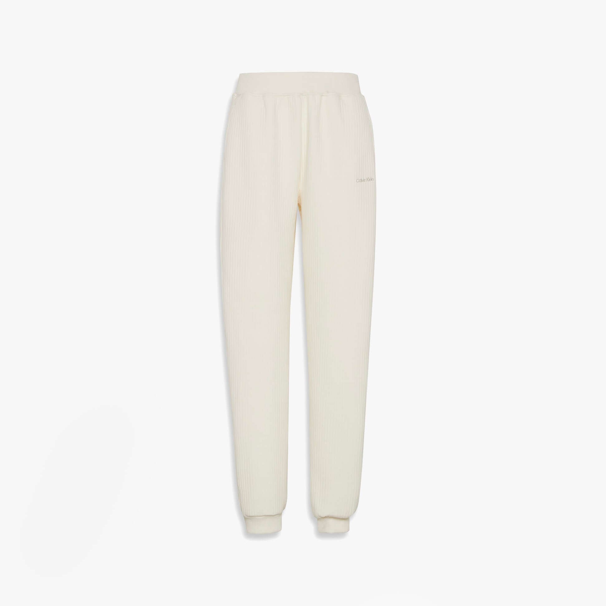 Calvin Klein QUILTED JOGGER Womens Ivory front view showcasing soft material and relaxed fit.