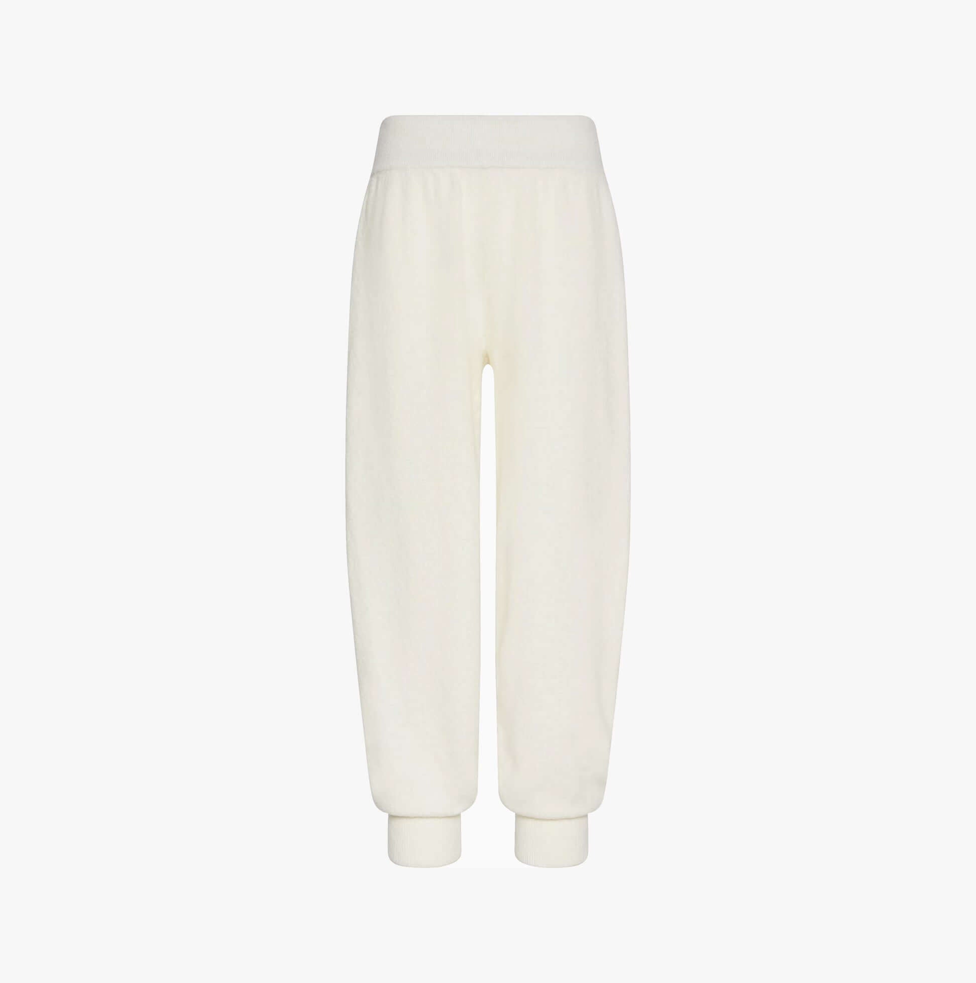 Calvin Klein PLUSH JOGGER. Womens Ivory front view, showcasing soft fabric and relaxed fit.
