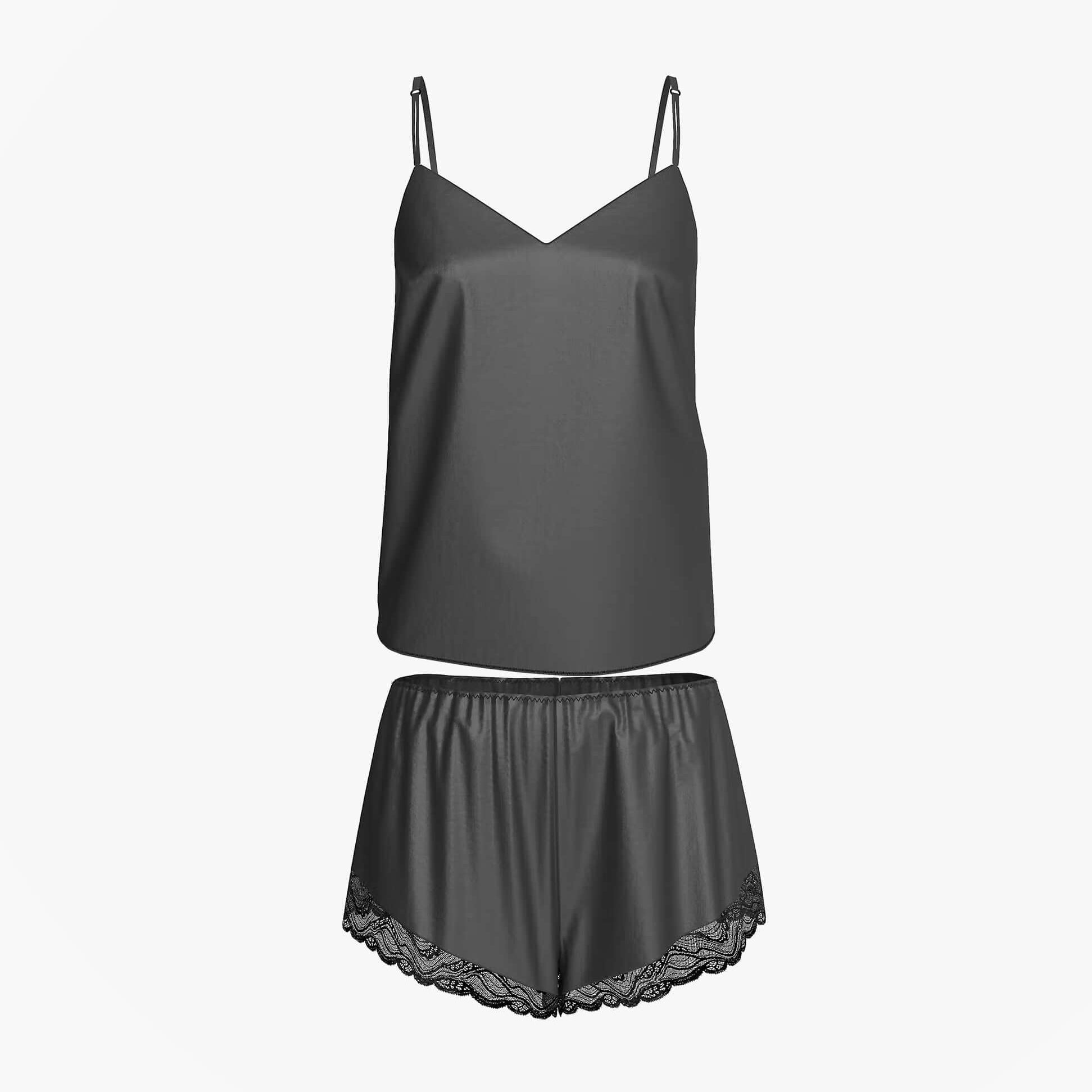 Calvin Klein CAMI SHORT SET Womens Black front view featuring a sleeveless cami top and matching shorts.