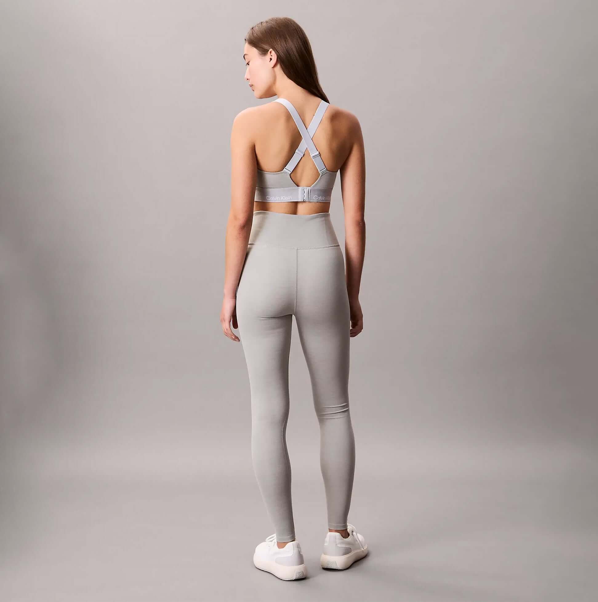 Calvin Klein LEGGING FULL Womens Full length Grey Heather back view showing breathable fabric and stylish fit.