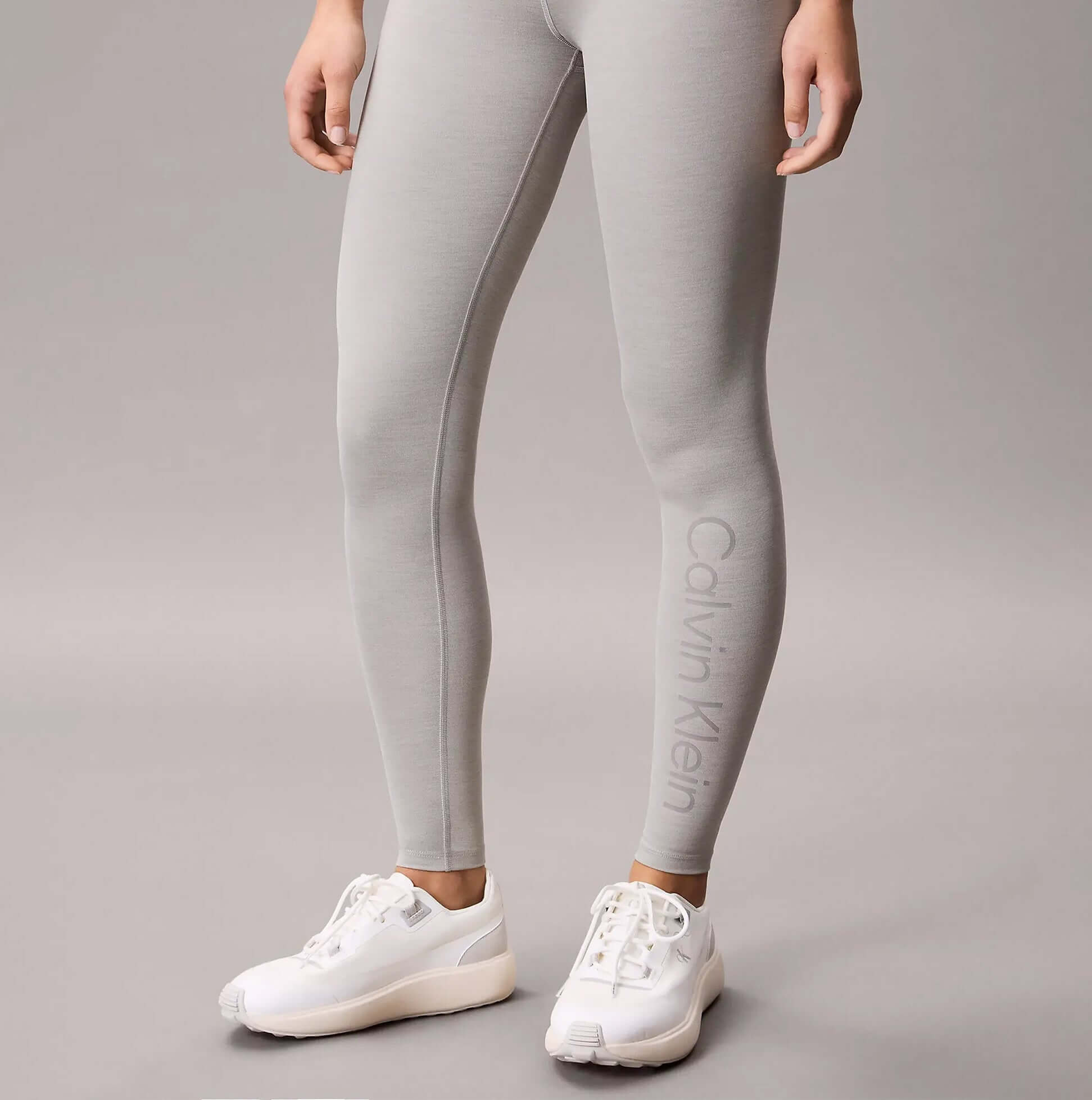 Calvin Klein LEGGING FULL Womens Full length Grey Heather front view, featuring pull-on design and breathable material.