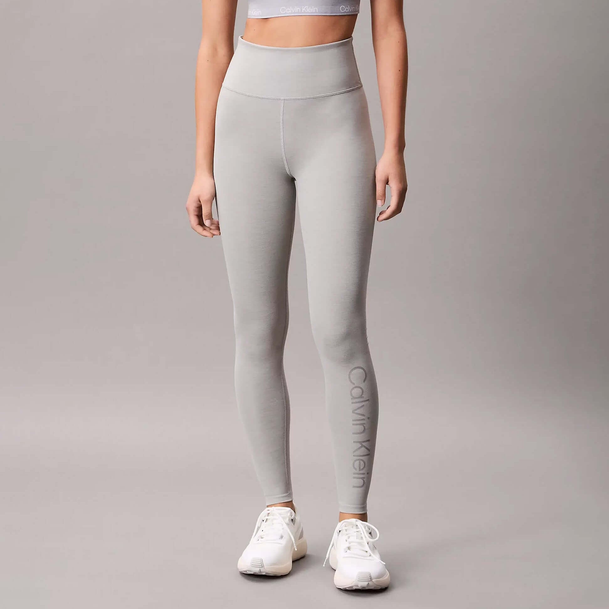 Calvin Klein LEGGING FULL Womens Full length Grey Heather front view, showcasing breathable fabric and stylish design.