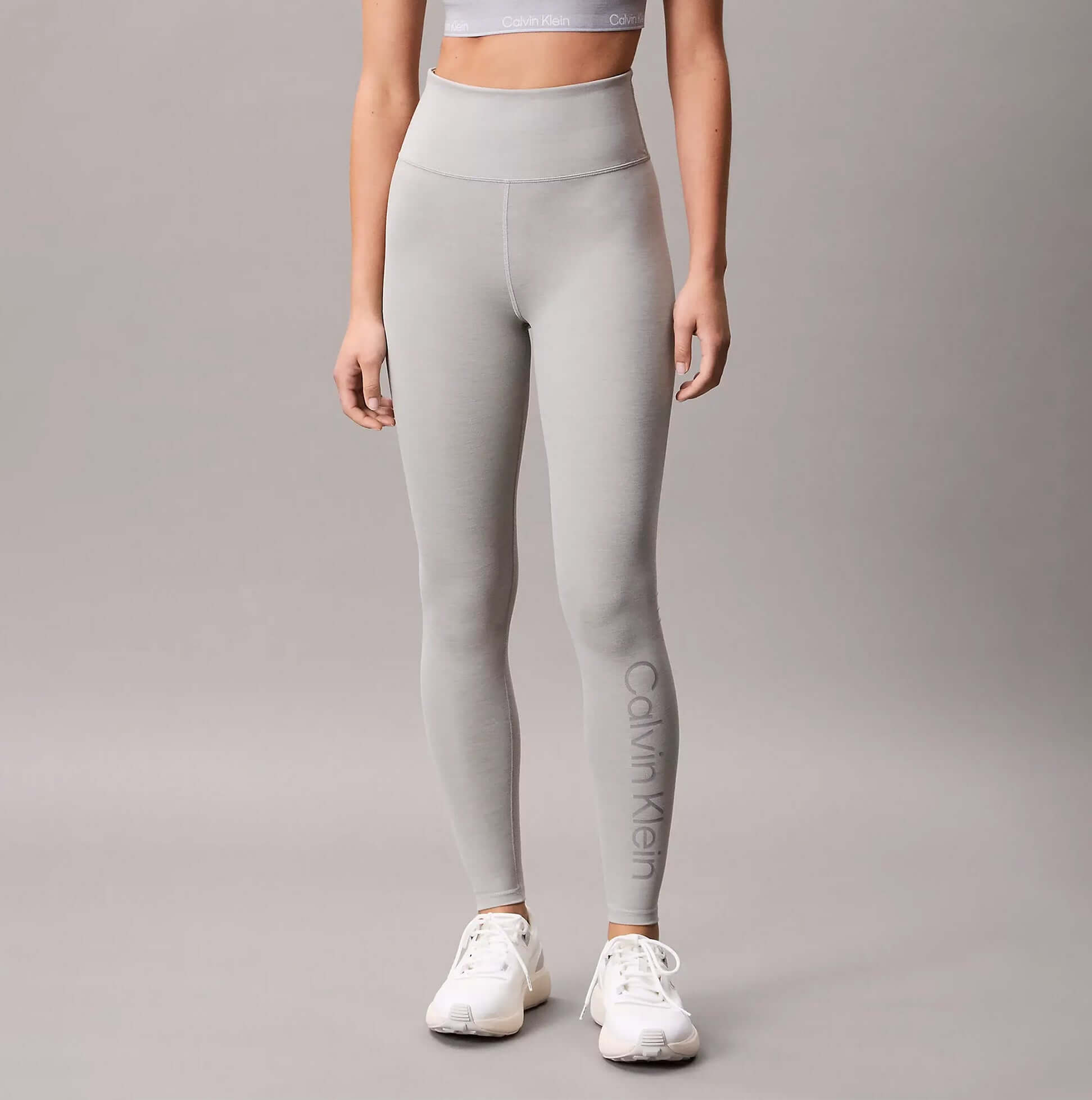 Calvin Klein LEGGING FULL Womens Full length Grey Heather front view, showcasing breathable fabric and stylish design.