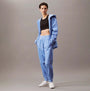 Calvin Klein JOGGER Womens Joggers Glacier front view, light blue joggers paired with a black crop top.