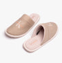Calvin Klein HOTEL SLIPPER Mens Mules Taupe side and top view showing slip-on design and soft lining.