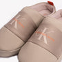Calvin Klein HOME MONO Mens Slipper Beige front view showcasing soft polyurethane upper and faux fur lining.