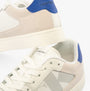 Calvin Klein CLASSIC CUPSOLE Mens Trainers White/ Mushroom/Sapphire Blue close-up detail view with logo and color accents.