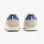 Calvin Klein RETRO RUNNER LOW MIX Mens Trainers Bright White/Sapphire Blue back view showcasing suede and leather design.