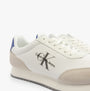 Calvin Klein RETRO RUNNER LOW MIX Mens Trainers Bright White/Sapphire Blue side view showcasing lace-up design and logo.