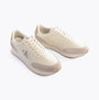Calvin Klein RETRO RUNNER LOW MIX Mens Trainers Creamy White/Eggshell/Khaki side view with lace-up closure and round toe.