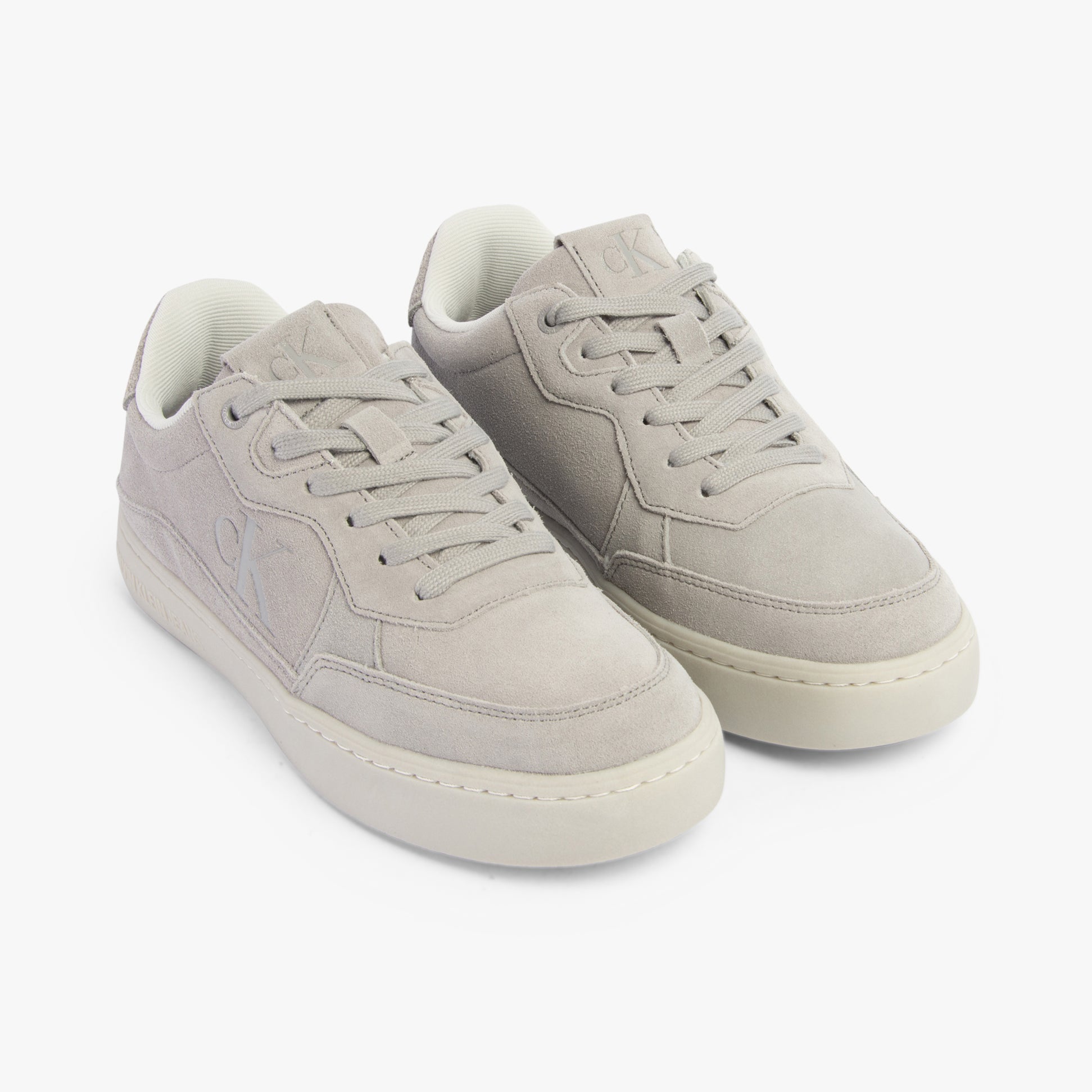 Calvin Klein CLASSIC CUPSOLE ICON Mens Trainers Formal Grey/Oyster Mushroom front view showing suede upper and lace-up design.