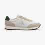 Calvin Klein RETRO RUNNER ICONIC Mens Trainers B White/ Ck Black/ Green Palm side view showcasing suede and mesh materials.