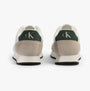 Calvin Klein RETRO RUNNER ICONIC Mens Trainers B White/ Ck Black/ Green Palm rear view showing green and beige accents on trainers.