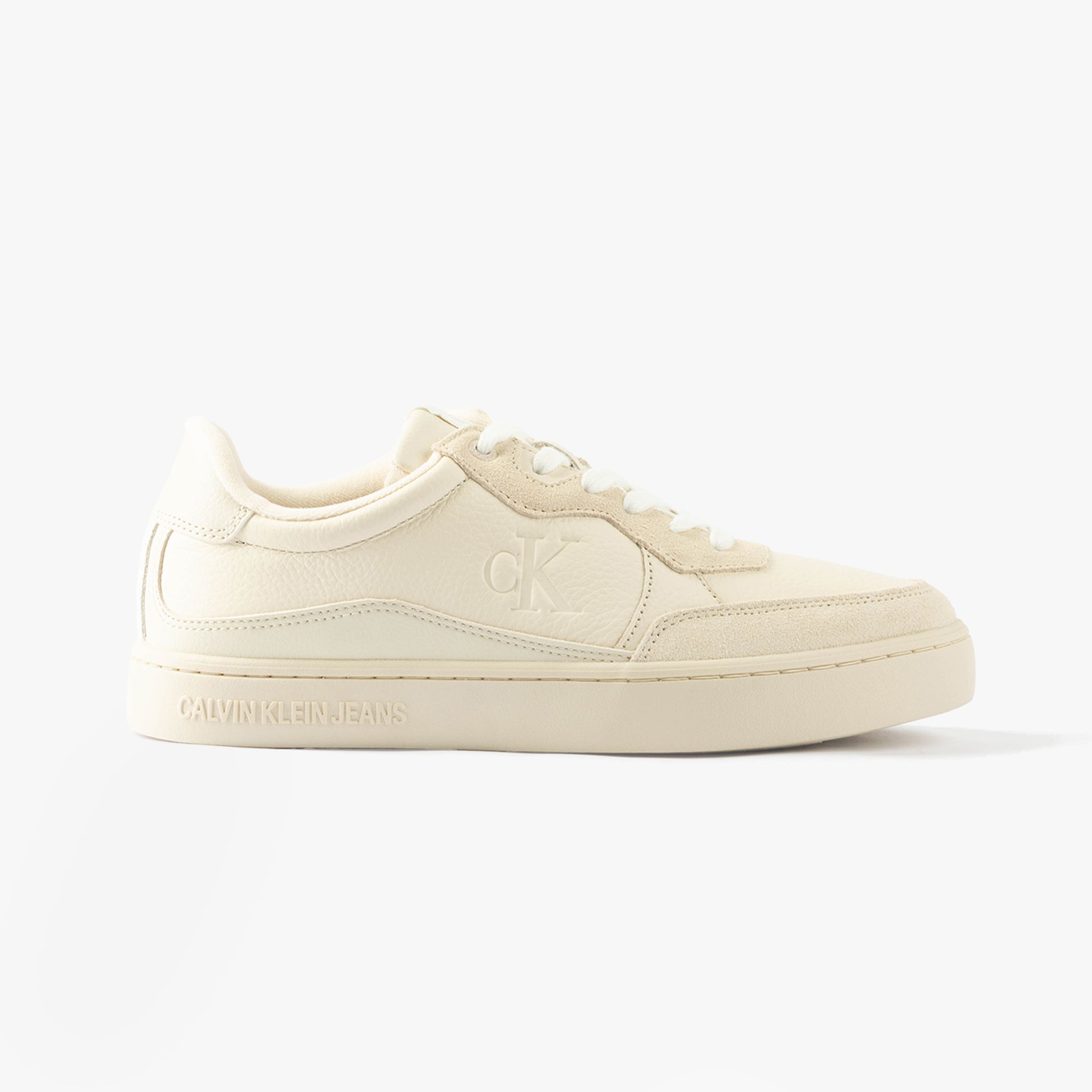 Calvin Klein CLASSIC CUPSOLE Mens Trainers Turtle Dove/Eggshell side view with lace-up closure and round toe.