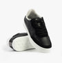 Calvin Klein CLASSIC CUPSOLE Mens Trainers Black/Bright White side view with lace-up fastening and rubber sole on white background.