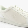 Calvin Klein LOW PROFILE CUPSOLE Mens Trainers Triple Bright White side view, leather upper, lace-up closure, casual style.
