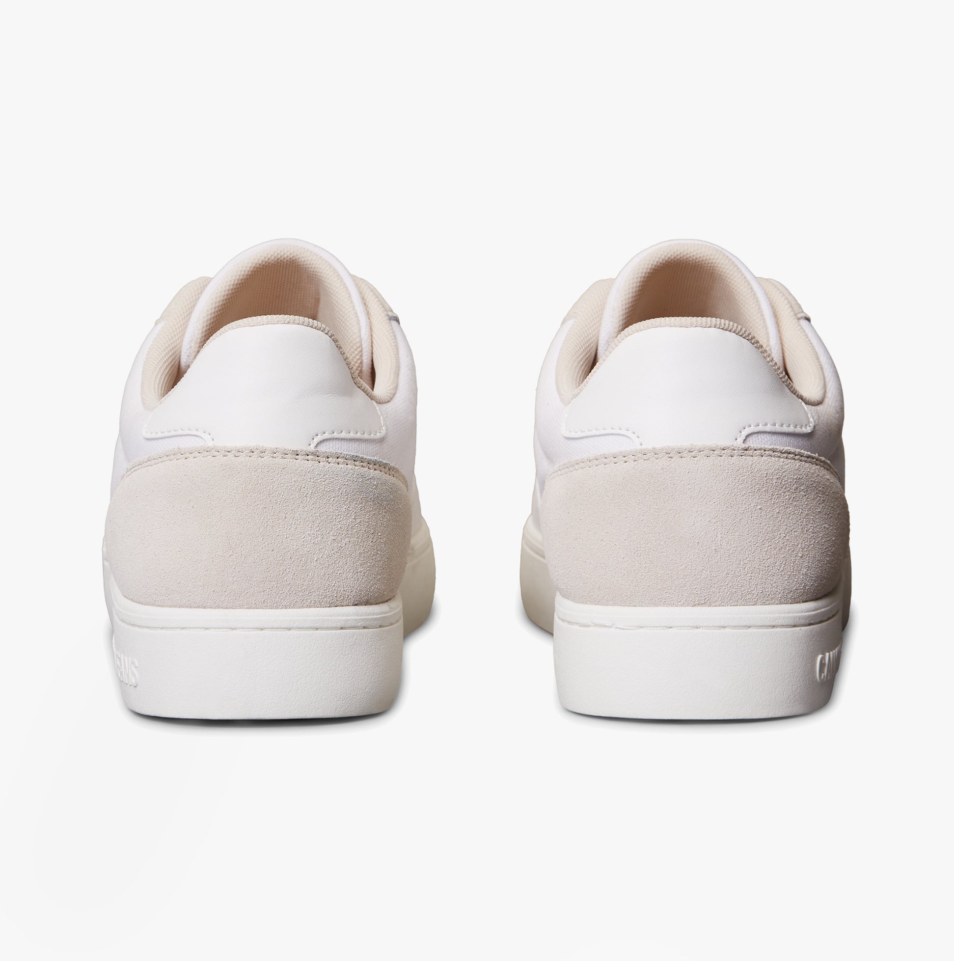 Calvin Klein CLASSIC CANVAS Mens Trainers Bright White/Eggshell rear view showcasing soft suede and canvas materials.