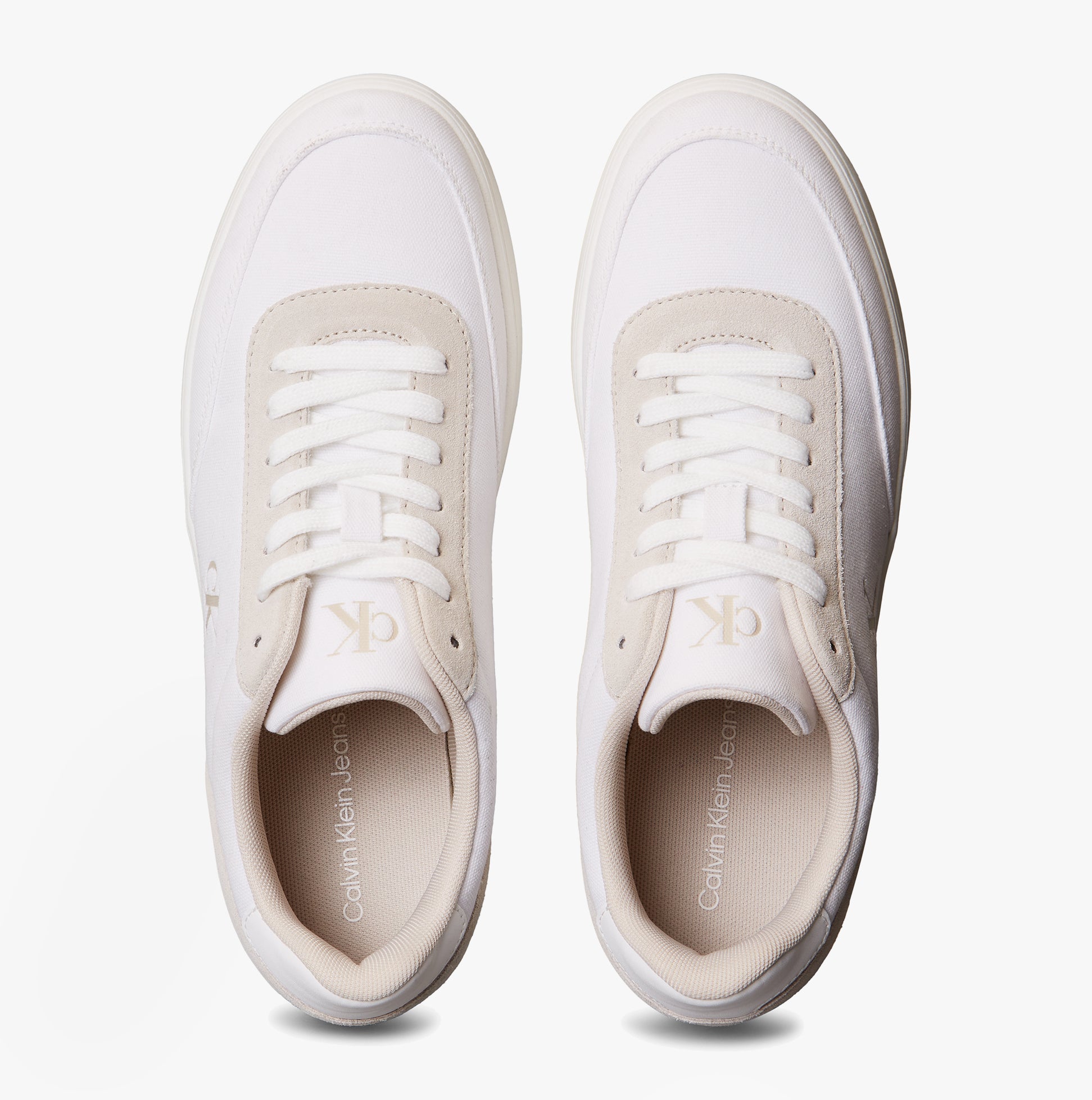 Calvin Klein CLASSIC CANVAS Mens Trainers Bright White/Eggshell top view showing lace-up design and round toe shape.
