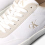 Calvin Klein CLASSIC CANVAS Mens Trainers Bright White/Eggshell detail view with logo and laces.