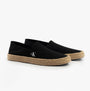 Calvin Klein ESPADRILLE Mens Canvas Shoes Ck Black side view with rounded toe, slip-on design and woven sole.