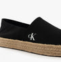 Calvin Klein ESPADRILLE Mens Canvas Shoes Ck Black side view showcasing a slip-on design and rope sole detail.