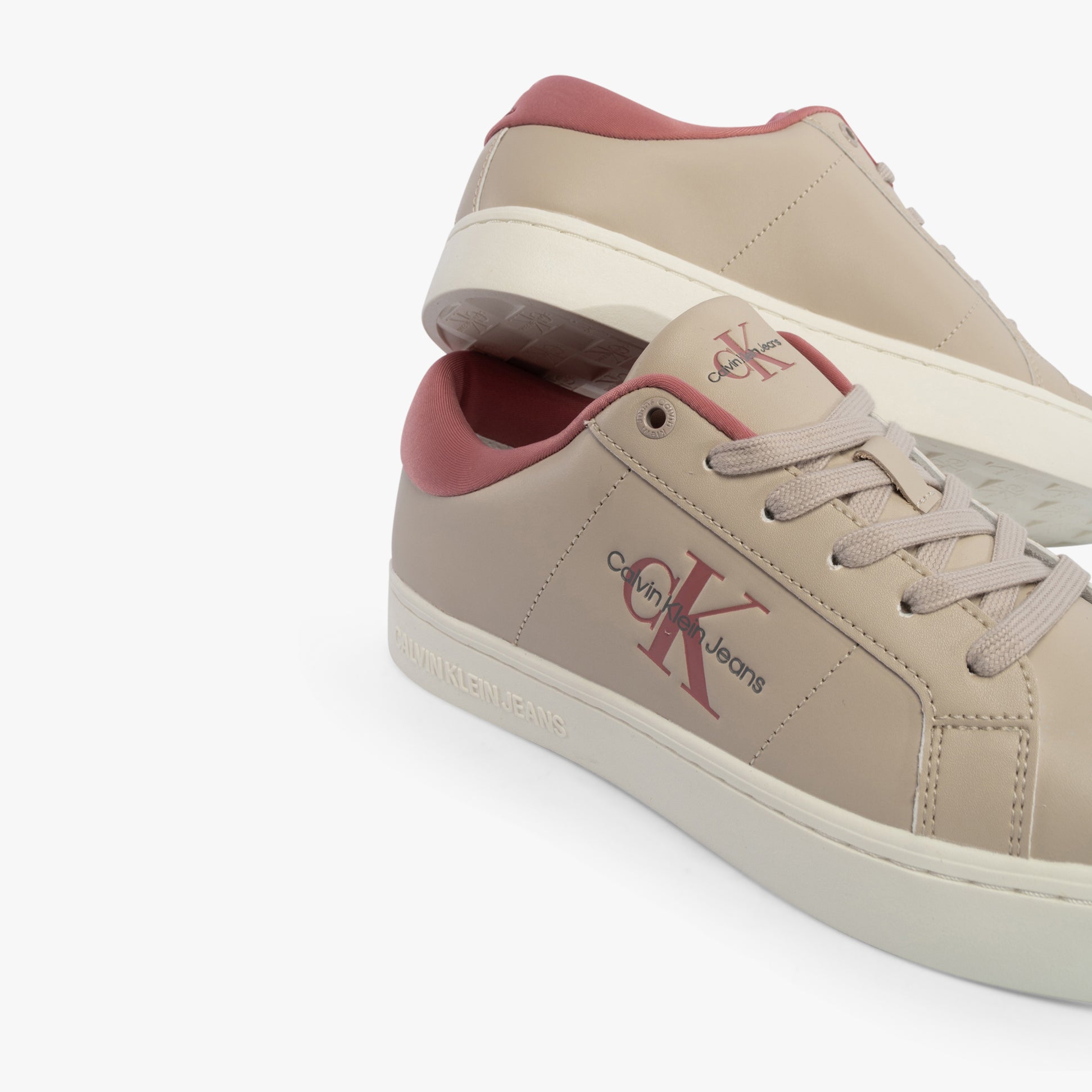 Calvin Klein CLASSIC CUPSOLE Womens Trainers Eggshell/Dusty Rose side view showing suede upper and lace-up detail.